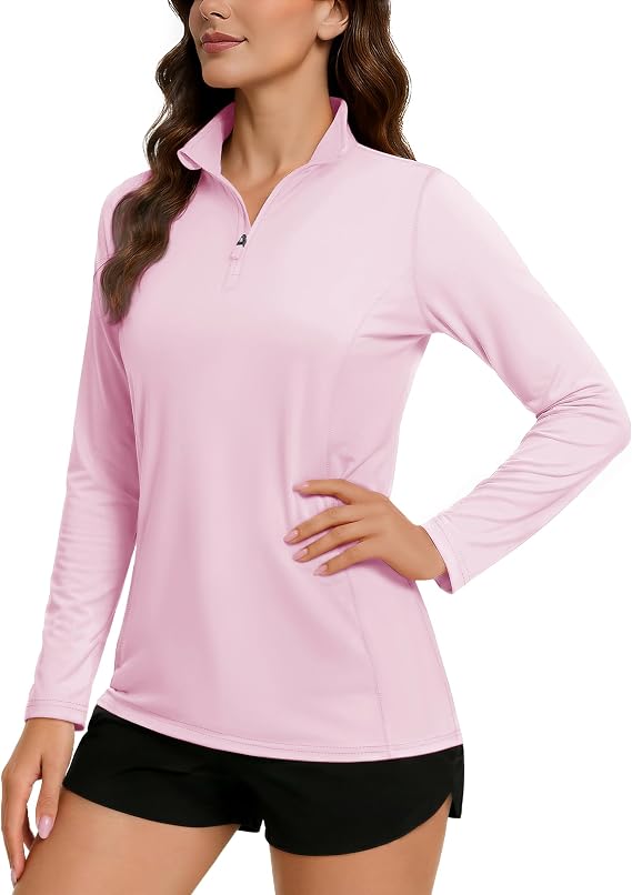 TACVASEN Women's Long Sleeve UV Protection UPF 50+ 1/4 Zip Long Sleeve Rash Guard Shirt