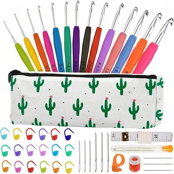 Crochet Hooks Set 14 Sizes Crochet Kit for Beginners Adults Knitting Accessories Tools with Case Aluminum Crochet Needles 2.0mm-10.0mm Ergonomic Grip for Arthritic Hands Gift