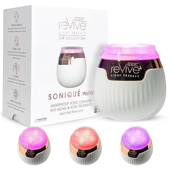 reVive Light Therapy Lux Collection Sonique Mini, Rechargeable | Sonic Face Cleanser Brush, Medical-Grade Blue & Red Light Therapy for Face, Wrinkle Care, Water-Resistant