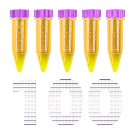 LABALPHA Conical Centrifuge Tubes 5ml with Screw Caps, Polypropylene Centrifuge Tubes with Graduated and Write-on Spot,100Pcs