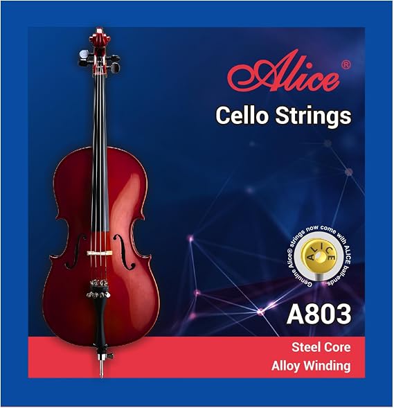 Alice Cello Strings 4/4 Full Set - Well Balanced & Deep-forceful Timbre, Steel Core with Alloy Winding, Cello Strings for 4/4 & 3/4 Size Cello (FullSet A D G and C)