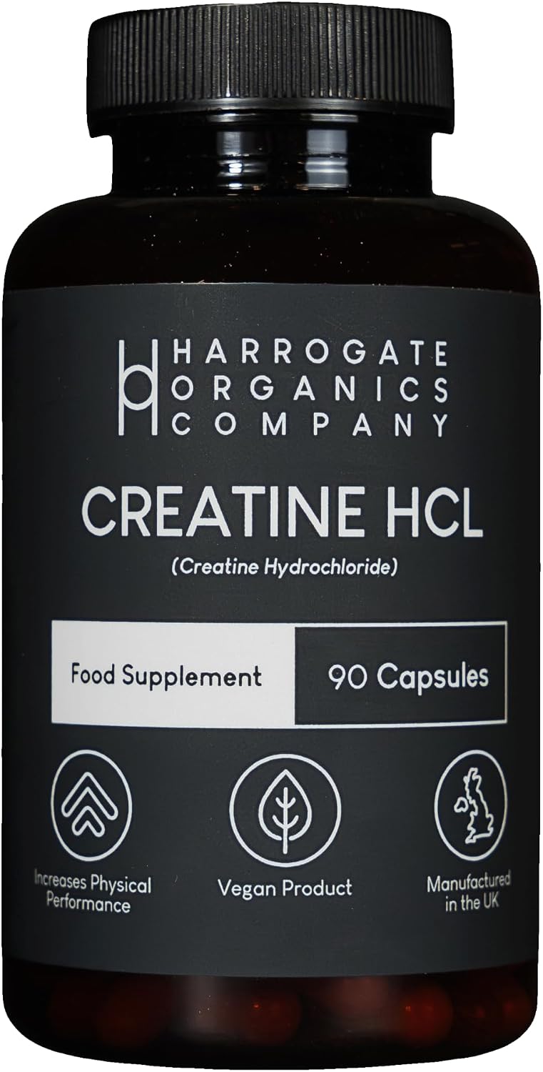Harrogate Organics Creatine HCL Supplement 90 Capsules - 30-Day Supply, 750mg Pure Hydrochloride for Muscle Energy, Endurance Boost & Cognitive Support