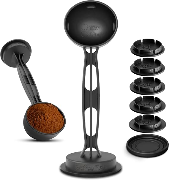 Koffee Zen Universal Espresso Tamper Kit 5 Sizes Included (49-58mm Portafilter), Built-In Coffee Scoop & Drip Tray, Works with DeLonghi, Breville, Gaggia, Mr. Coffee, Dishwasher Safe