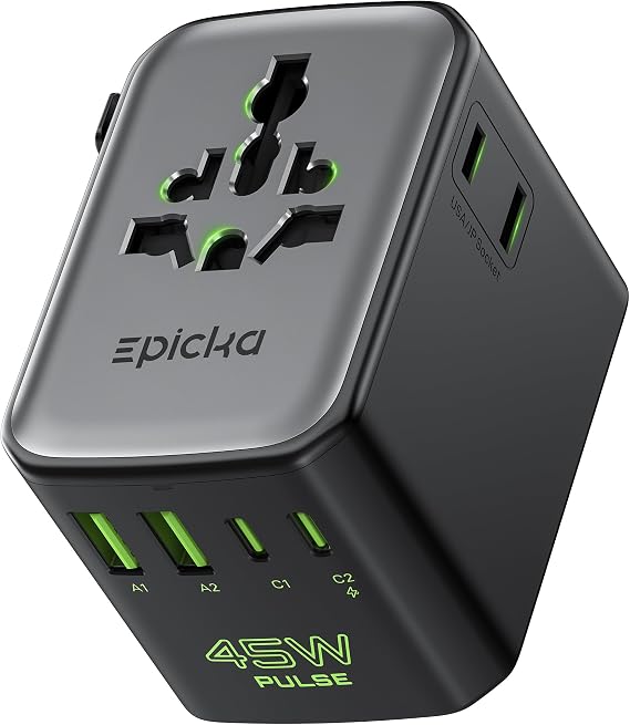 Epicka Pulse Duo 45W Universal Travel Adapter PD/QC 3.0, 2AC/2USB-C/2USB-A
