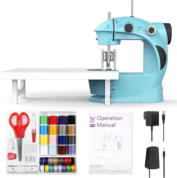 KPCB Mini Sewing Machine for Beginners, Electric Sewing Machines with 42PCS Sewing Tools and Extension Table for Kids (Blue)