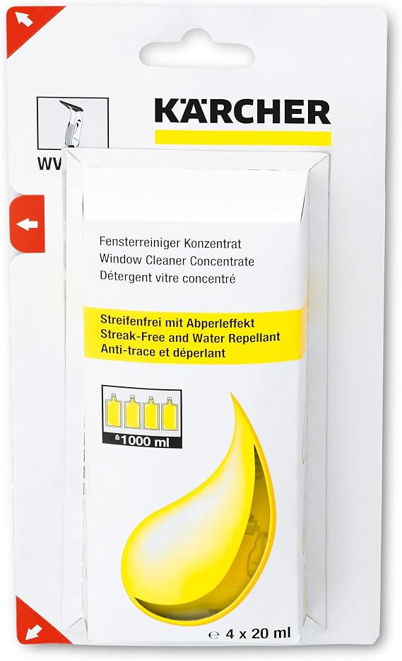 Karcher WV Window Vacuum Cleaner Concentrate for Window Vacuum Spray Bottle - Four 20ml pouches