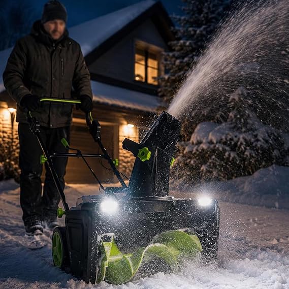 Electric Snow Blower with LED Lights,Nylon Spiral Blade 2batteries | Through 20-Inch (50 Cm) Wide Path,Includes 3500w Brushless Motor and Dual Batteries,Ideal for Driveways and Patios