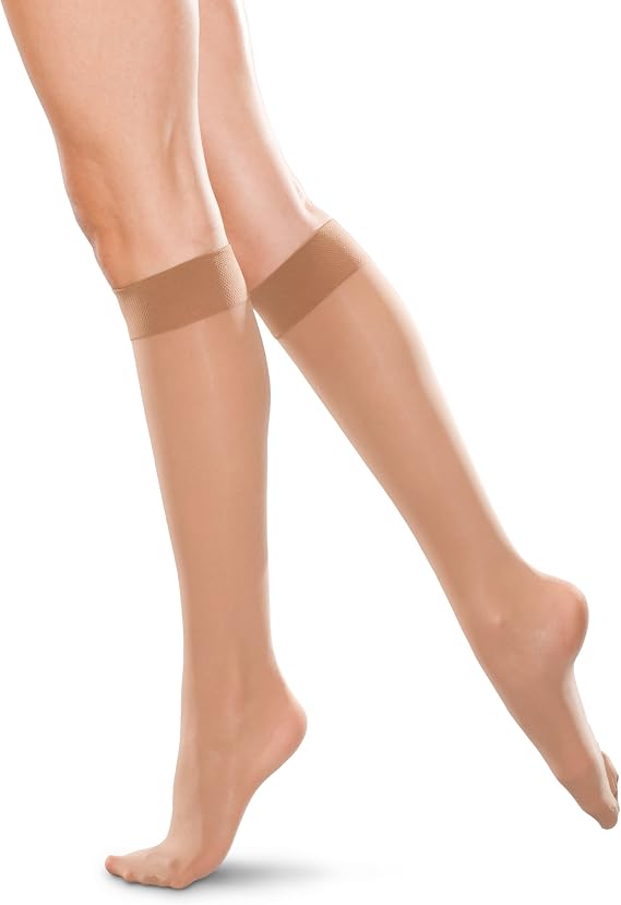 Therafirm Knee High Stockings - 30-40mmHg Firm Compression Support Nylons, HSA/FSA Eligible (Sand, Large)