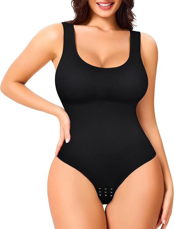 Eleady Shapewear Bodysuits for Women - Body Shaper Thong Tank Top Bodysuit Square Neck