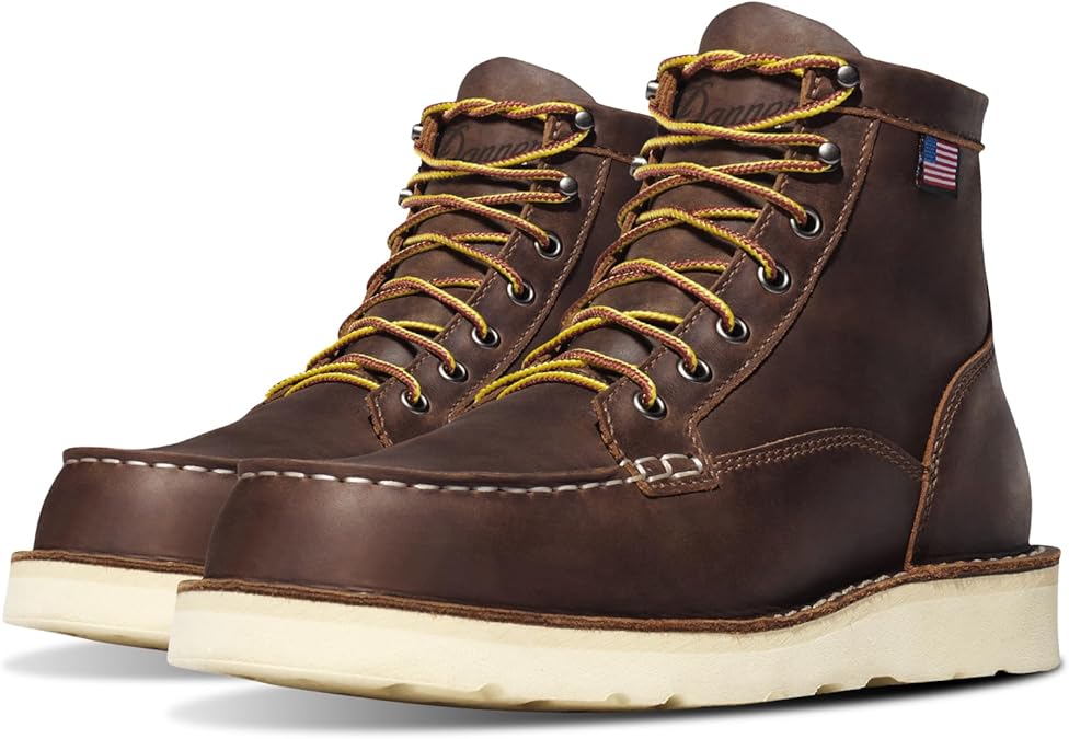 Danner 6 Bull Run Moc Toe Work Boots for Men - Oiled Full-Grain Leather Upper with Non Slip Wedge Outsole and 3-Density Cushion Footbed, EH Resistant