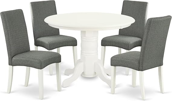 East West Furniture SHDR5-LWH-07 5 Piece Kitchen Table & Chairs Set Includes a Round Dining Room Table with Pedestal and 4 Gray Linen Fabric Parson Dining Chairs, 42x42 Inch, Linen White