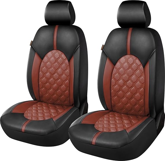 CAROMOP Luxury PU Leather Car Seat Covers Front Set, Anti-Stain Waterproof Automotive Seat Covers for Cars, Universal Car Interior Covers Seat Protectors for SUVs Pick-up Trucks(Burgundy Red)
