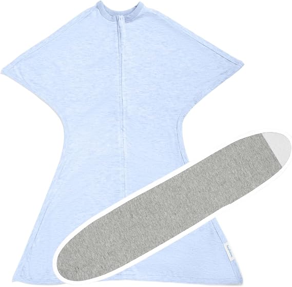 SleepingBaby Zipadee-Zip Transition Swaddle and Snuggle Strap Bundle - Roomy Baby Swaddle Blanket with Zipper Convenience and Wearable Blanket Accessory - Heather Baseline Blue Zipadee-Zip S