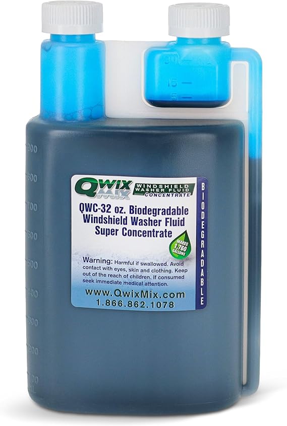 Qwix Mix Windshield Washer Fluid Concentrate, 1 Bottle Makes 1,760 Gallons, 1 oz. Makes 55 Gallons - 100% Biodegradable Grime & Dirt Remover, Superior Commercial Grade Glass Cleaner, Single