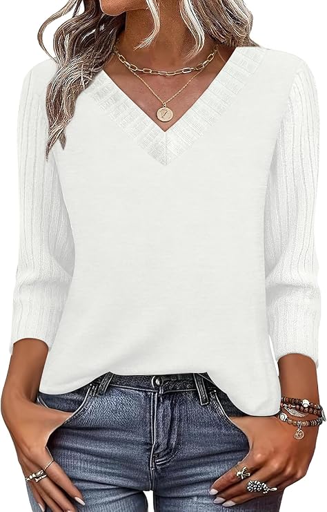 WIHOLL 3/4 Length Sleeve Womens Tops Lightweight Summer Fall Outfits