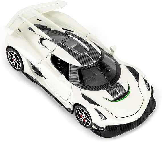 1/32 Scale Alloy Model Super Car, Zinc Alloy Car Toy with Simulated Sound & Light, Pull Back Diecast Toy Model Vehicle for Adults Kids white