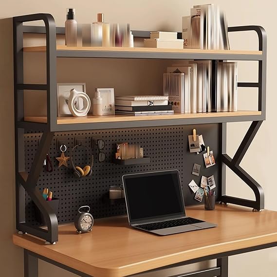 Book Shelf, Storage Shelves, Bookcase, Desktop Organizer, DIY Table Shelf, Countertop Shelves, Desk Hutch for College Dorm, Home Office, Kids Room (Black, 110cm)