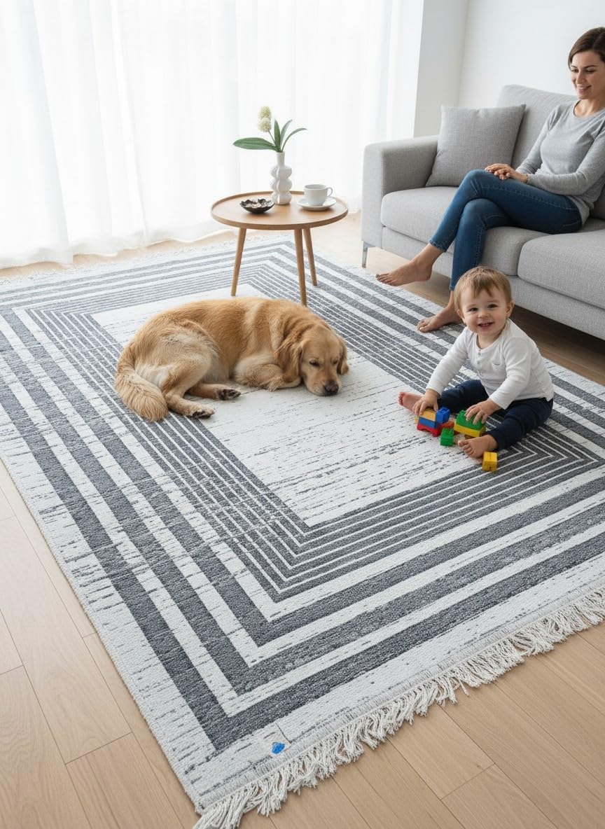 Rug Double Sided Bohemian Series Woven Rug Grey-White 160250cm