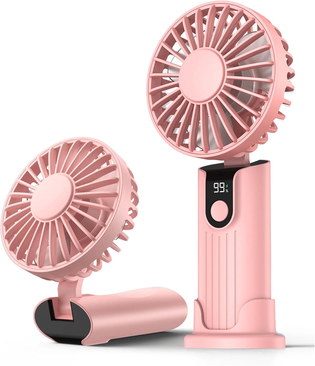 Warmco K38 Ekranlı 4 Kademeli El Vantilatörü 2400mAh Şarjlı Taşınabilir Katlanabilir Standlı Boyun Askılı Soğutucu Fan Pembe