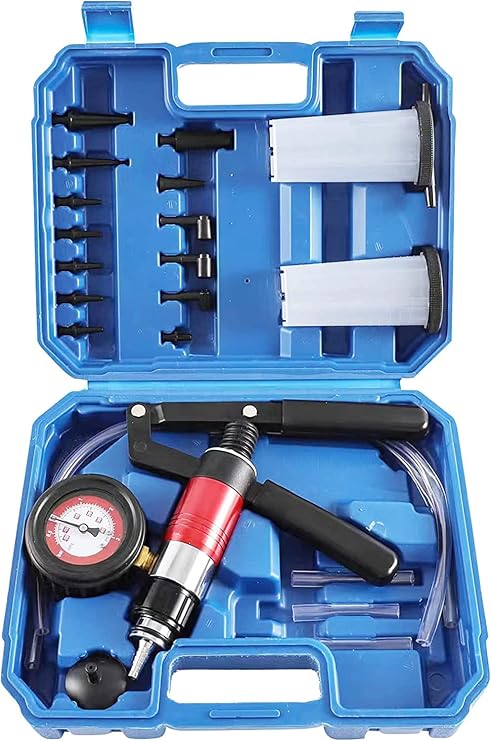 23PCS Handheld Vacuum Pump Tester Brake Bleeder Kit Brake System Bleeding Tools with Adapters and 2 Reservoir Bottles Automotive Brake for Car Truck Motorcycle(Blue)