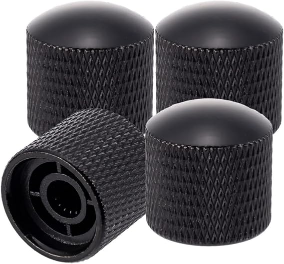 Swhmc 4Pcs Black Metal Guitar Knobs for Electric Bass - Dome Control