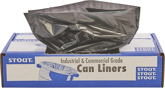Stout by Envision 7-10 Gallon Heavy Duty Total Recycled Content (TRC) Trash Bags, Heavy 1 Mil Plastic, 30% PCM, 250 Bags, 24"x24" (T2424B10)