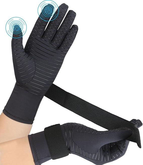 Copper Arthritis Gloves for Women Men, Full Finger Compression Gloves for Arthritis, Carpal Tunnel, Pain Relief, Swelling, Rheumatoid, Typing, Adjustable Wrist Strap (1pair, Large/X-Large)