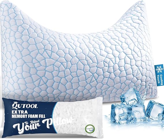 QUTOOL Crescent Pillow for Side Sleepers, Shoulder Support, King 1 Pack | Shoulder Support Design, Adjustable Memory Foam Fill, Soft yetSupportive, Cooling & Washable Cover