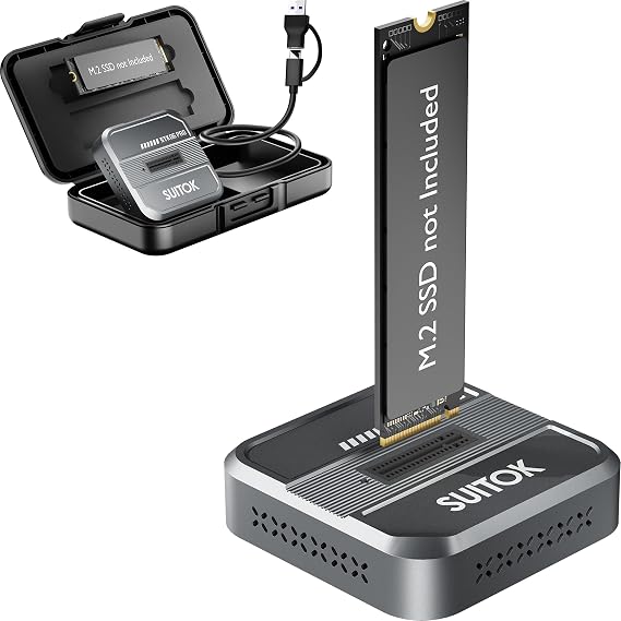 M.2 NVMe SATA SSD Reader with Protective Case 10Gbps Triple Cooling | M2 to USB C Adapter for External PCIE NGFF Drive, Tool-Free Dock Support 22110 2280 2260 2242 2230, Data Transfer & Recovery