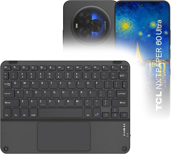 BoxWave Keyboard Compatible with TCL NxtPaper 60 Ultra - SlimKeys Bluetooth Keyboard with Trackpad, Portable Slim TouchPad - Jet Black