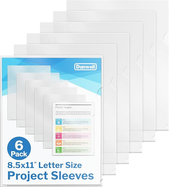 Dunwell Clear Folders for Documents, Plastic 8.5x11 File Sleeves, 6 Pack