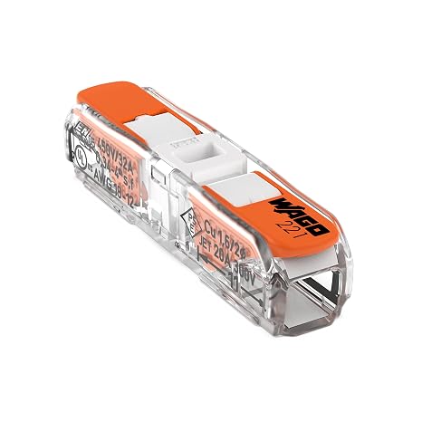 221-2401 | WAGO Lever-Nuts Inline Splicing Connector | for Solid and Stranded Conductors | 2-Conductor with Operating levers | 20-12 AWG | Transparent housing | White Cover | [Bag of 500 Pieces]