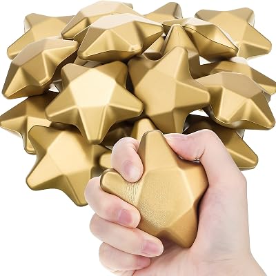 Deekin 24 Pcs 3.1 Inch Star Stress Ball Stress Relief Balls Foam Stars for Adults Student Prizes Bag Fillers Fun Birthday Party FavorsGold