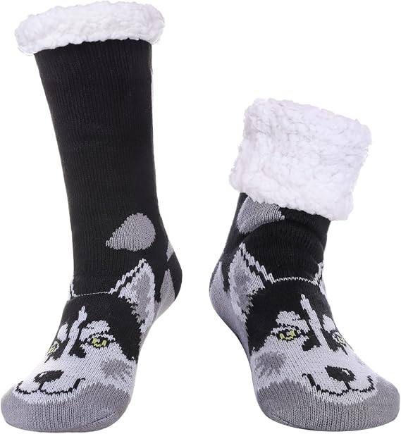 MQELONG Men's Slipper Socks Winter Fuzzy Fleece Lined Cozy Thermal Non-Slip Indoor Christmas Socks