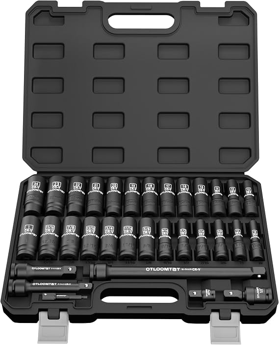 OTLOOMTBT 32PCS Impact Socket Set 1/2" Drive Metric & SAE Deep Sockets