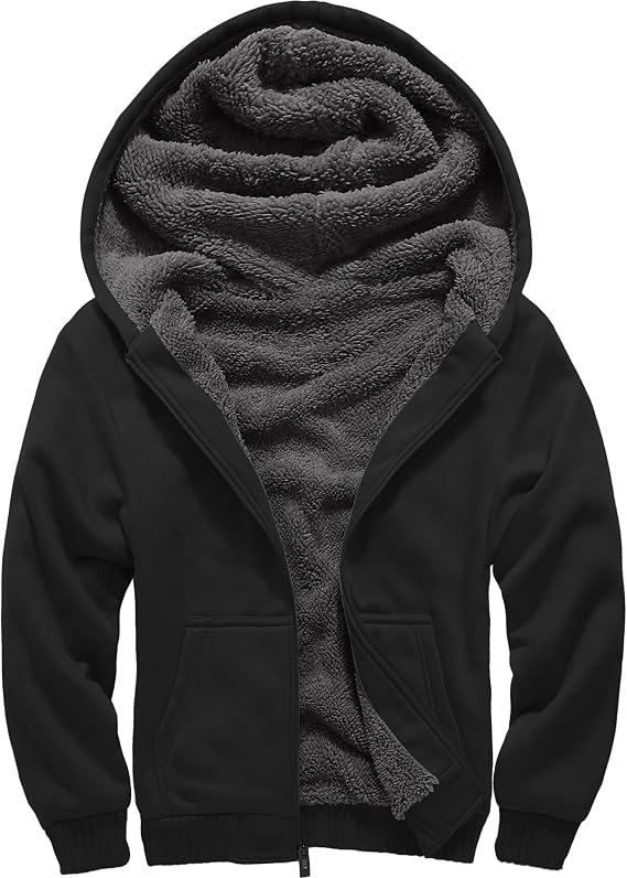 SECOOD Kids Hoodie Fleece Jacket Warm Sherpa Lined Zip Up Hooded Sweatshirt Soft Winter Coat Boys Girls School Outerwear