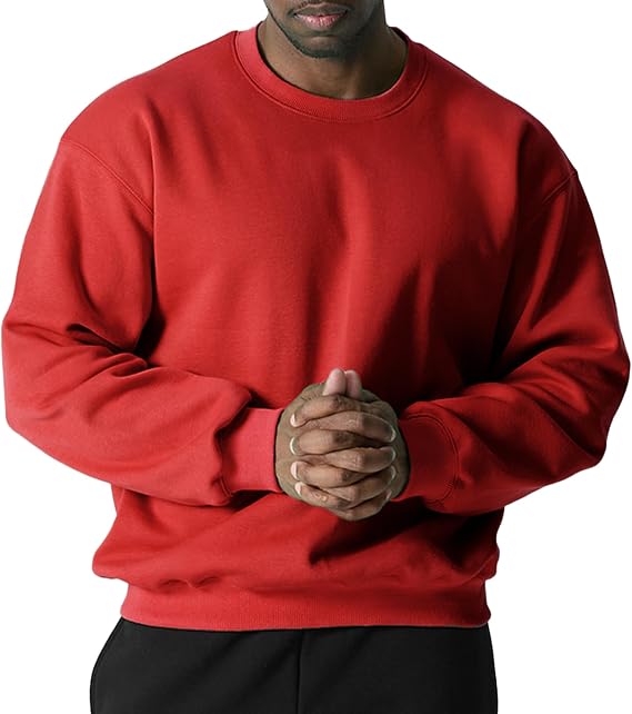 GIVON Mens Crewneck Sweatshirt Lightweight Fleece Loose Pullover Drop Shoulder Soft Cotton Blend