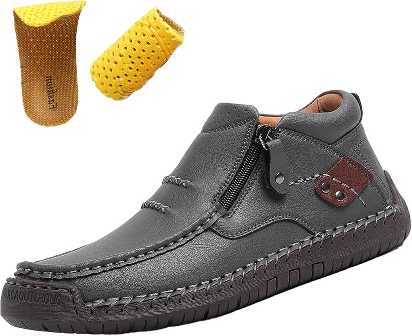 MOYOWEI Men's Mid-top Chukka Boots Side Zipper Casual Driving Shoes