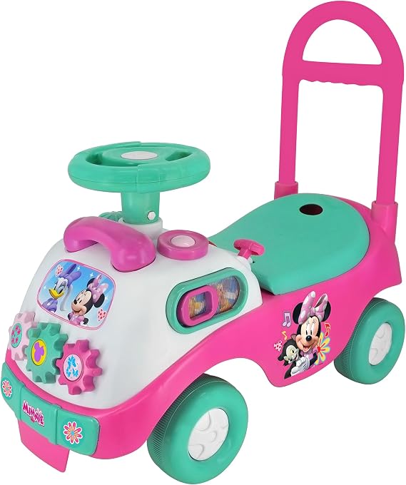 Kiddieland Disney Minnie Mouse My First Activity Ride-On Toddler Push Car | Foot-to-floor scooter with lights, sounds, piano keys, and play phone. For indoor play for ages 12 months plus