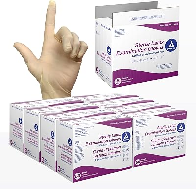 Dynarex Sterile Disposable Latex Exam Gloves, Powder-Free, Sterilely Packaged in Pairs, Professional Medical and Healthcare Use, Bisque, Small, 1 Case - 8 Boxes of 50 Pairs