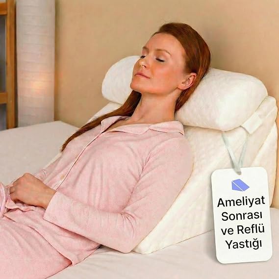 Viscoelastik Reflü Yastığı - Ameliyat Sonrası Uyku ve Dinlenme - Cerrahi Sonrası için 7s'i 1 Arada Üçgen Yastık Takozu Hafızalı Köpük, Kama Horlama Yastığı,Yıkanabilir Kılıf
