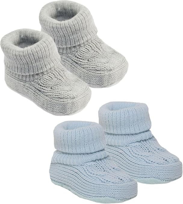 2 Pairs Adorable Baby Booties - Warm & Safe Slippers for Newborn Boys & Girls - Soft, Stylish - Ideal for Indoor & Outdoor - Ri352