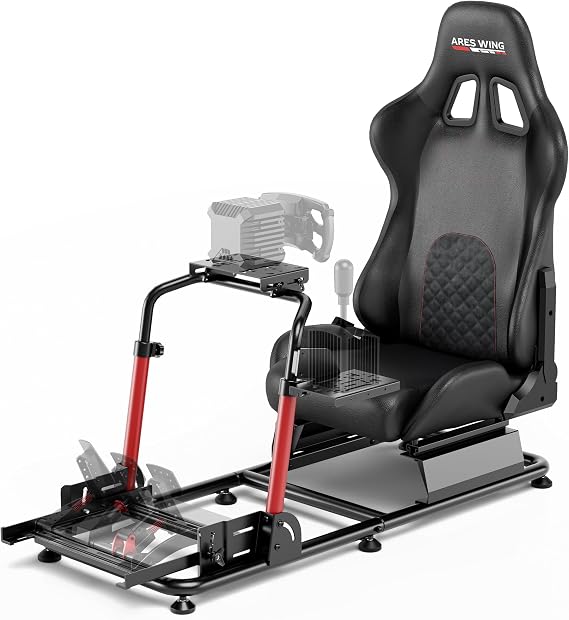ARES WING Sim Racing Cockpit with Seat - Universal Cockpit Stand | Compatible with Fanatec, Thrustmaster, Logitech & Moza, for PS5, PS4, Xbox and PC, Not Included Wheel,Pedals & Shifter