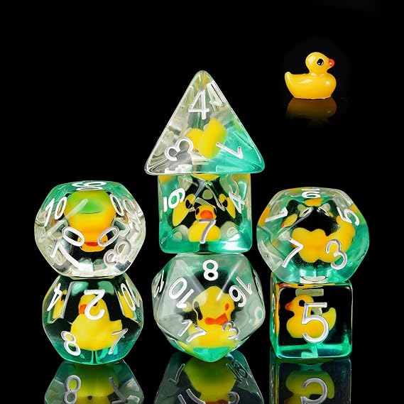 cusdie 7-Die DND Dice, Polyhedral Dice Set Filled with Animal, for Role Playing Game Dungeons and Dragons D&D Dice Yellow Duck
