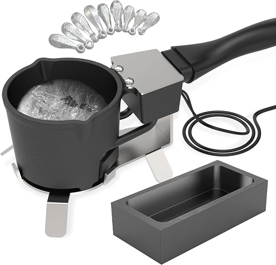 Electric Lead Melting Pot and 0.5kg Premium Graphite Ingot Mold Bundle