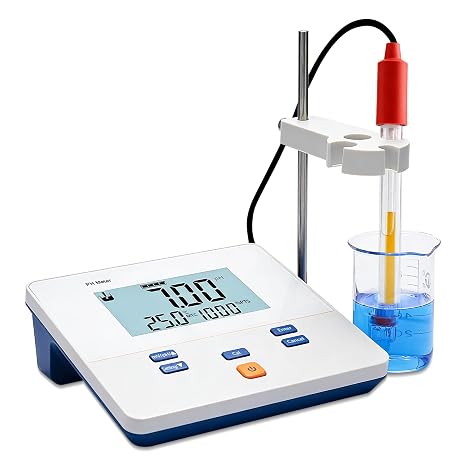 Lab Benchtop pH Meter Digital pH Meters with 1-2Points Auto Calibration Bench Top pH Meter with 6.0 inch High Definition Screen Science Lab pH Meters for Soil Salt Water Test (Model AMT611)