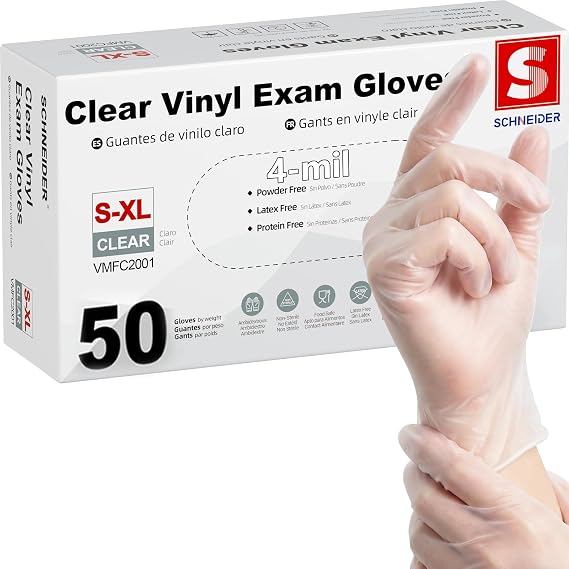 Schneider Medical Vinyl Exam Disposable Gloves Latex Free
