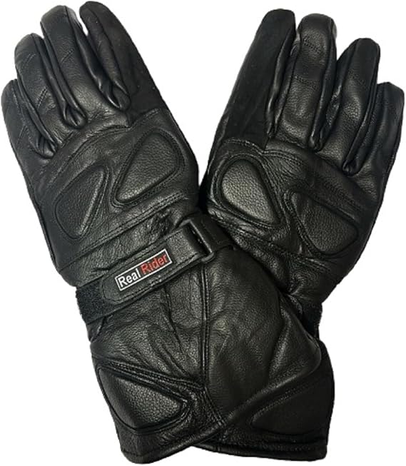 Mens Motorcycle Gauntlet Leather Insulated Gloves Visor Wiper on Index (XX-Large)