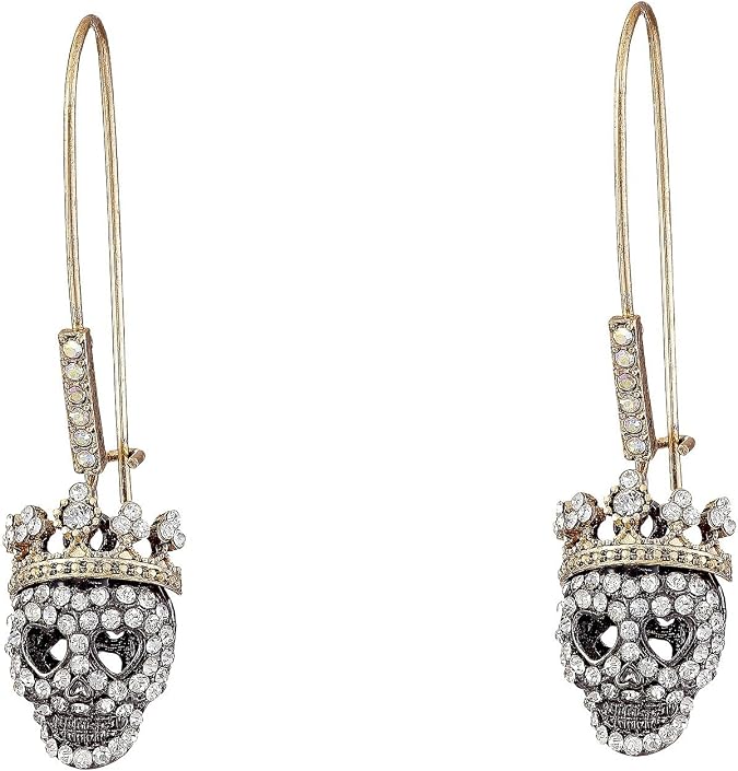 Betsey Johnson Pave Skull Dangle Earrings