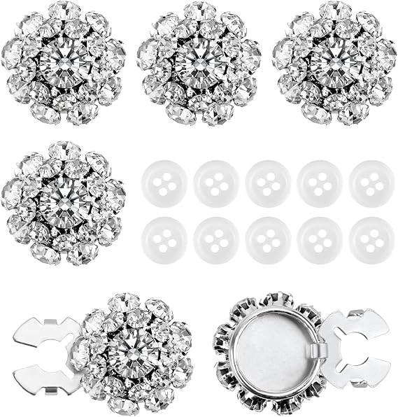 4 Sets Rhinestone Button Covers with 10 Pcs 11.5mm Sewing Buttons